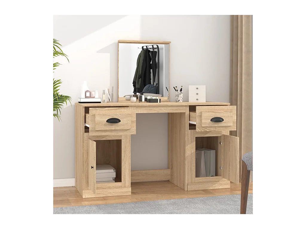 Coiffeuse avec miroir chêne sonoma 130x50x132,5 cm