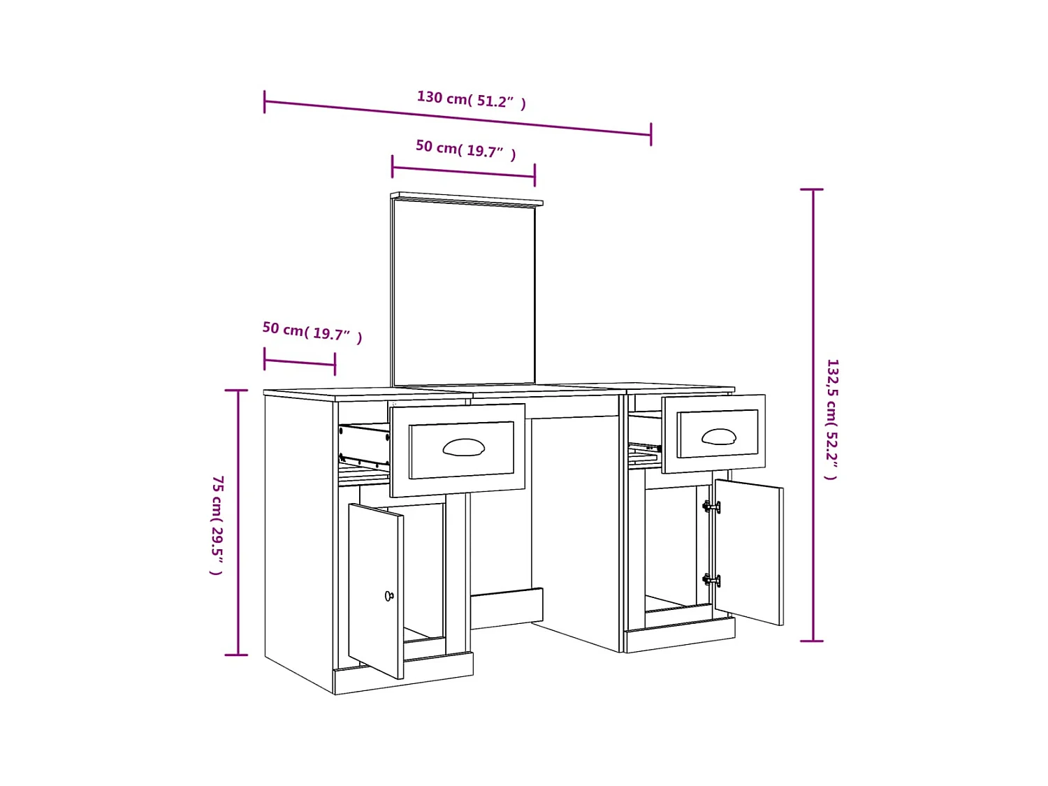 Coiffeuse avec miroir chêne sonoma 130x50x132,5 cm