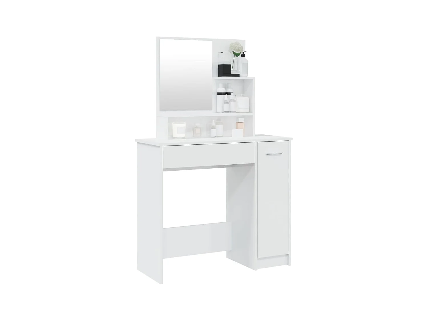 Tocador con espejo en blanco brillo 86,5x35x136 cm