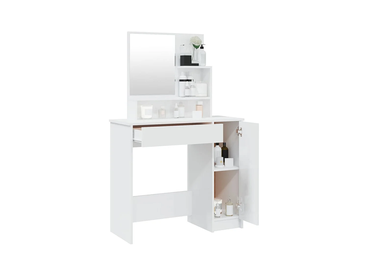 Tocador con espejo en blanco brillo 86,5x35x136 cm