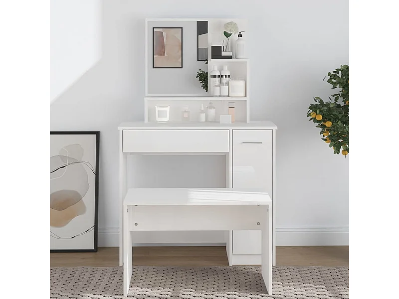 Toletta con specchio bianco lucido 86,5x35x136 cm