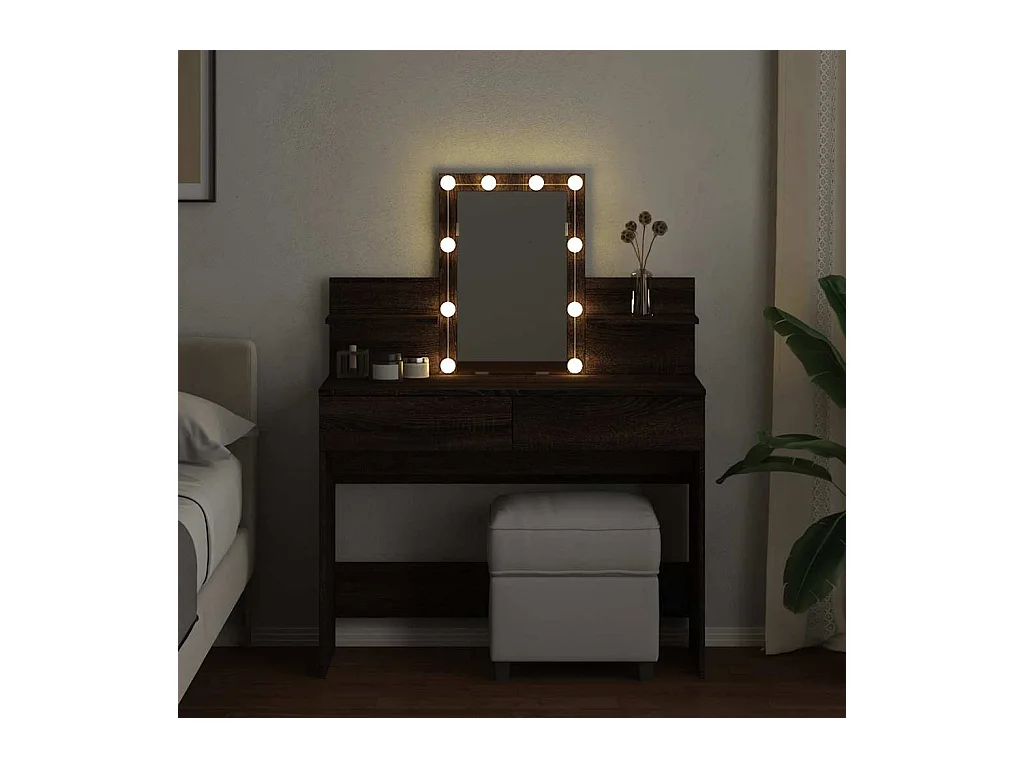 Kaptafel met LED bruin eiken 100x40x130 cm