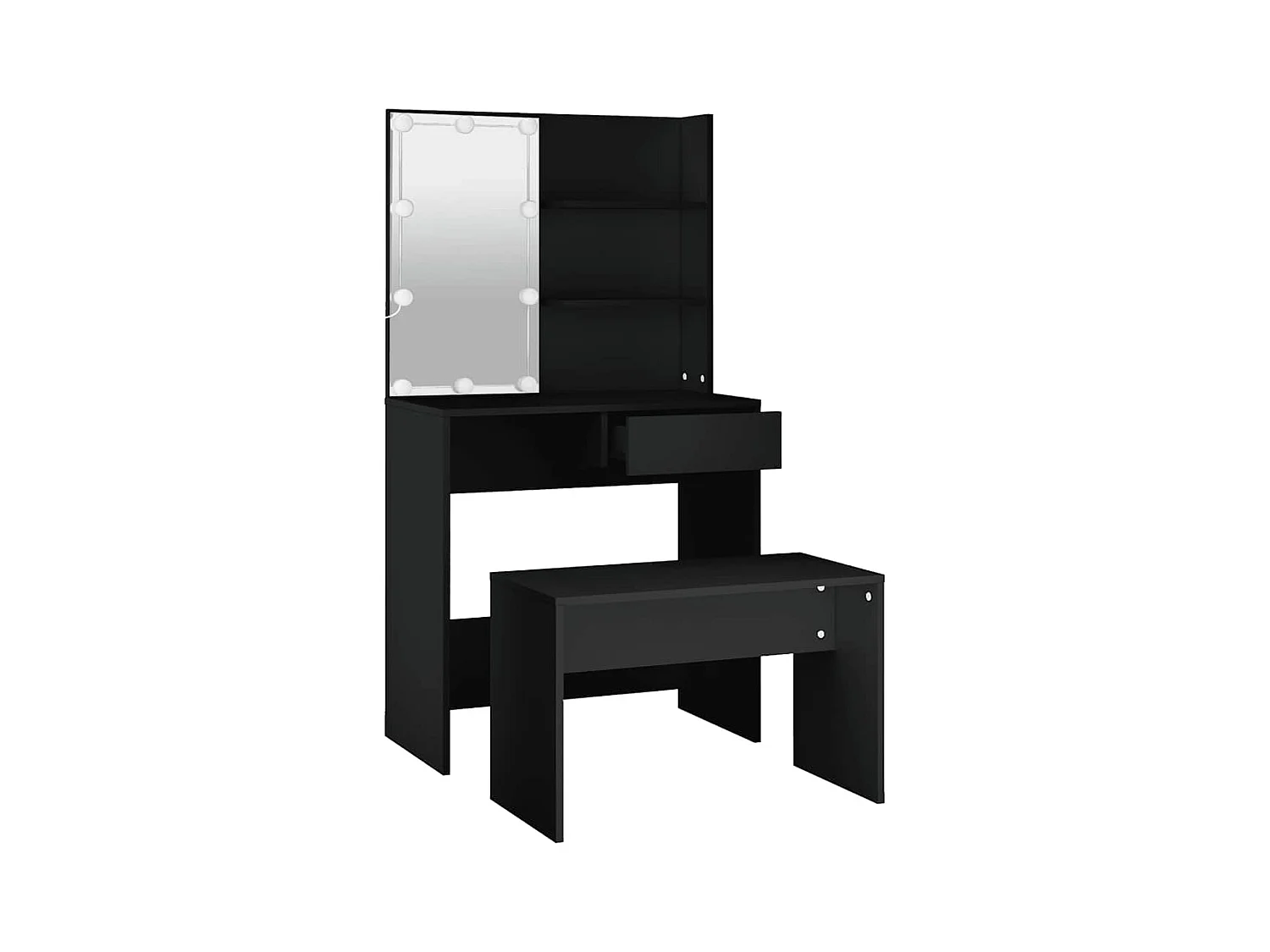 Juego de tocador con LED de madera de ingeniería negra