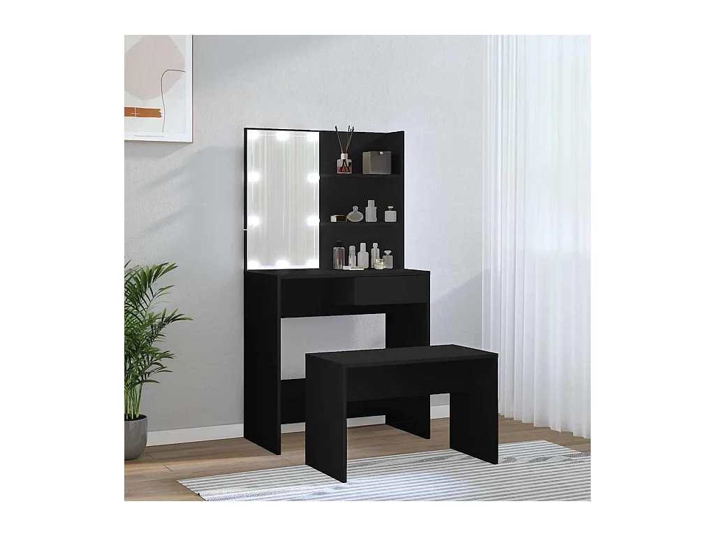 Juego de tocador con LED de madera de ingeniería negra