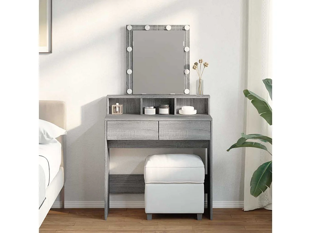 Tocador con LED Sonoma gris 80x41x144,5 cm