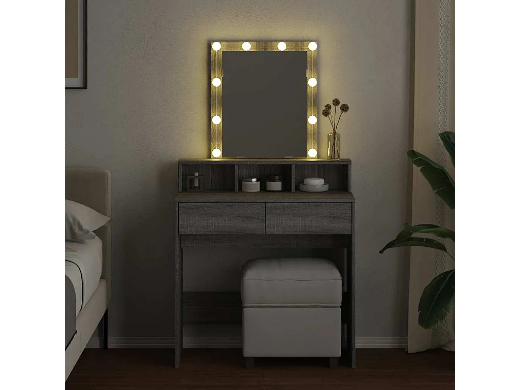 Tocador con LED Sonoma gris 80x41x144,5 cm