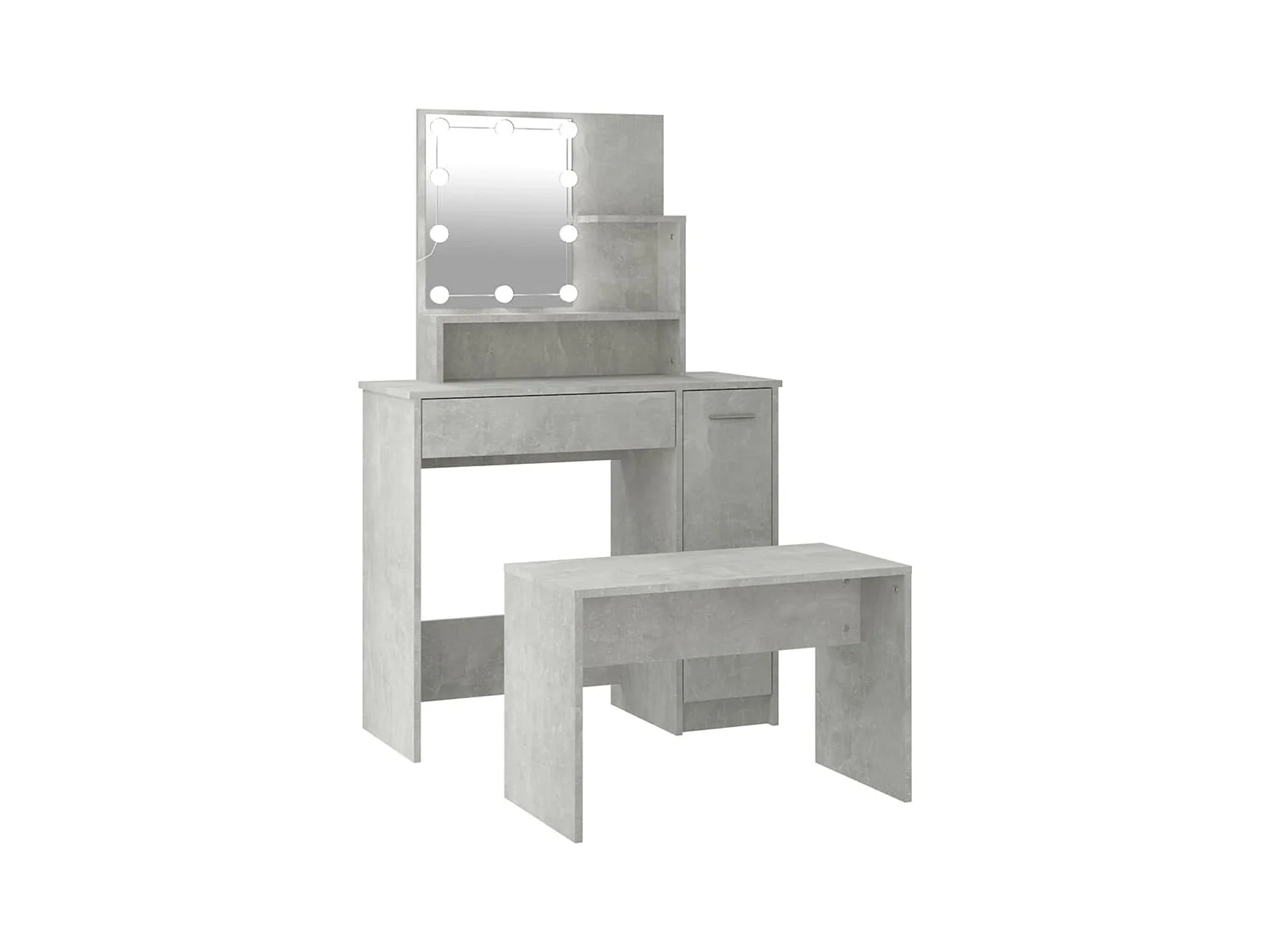 Betongrijze LED-kaptafelset van bewerkt hout