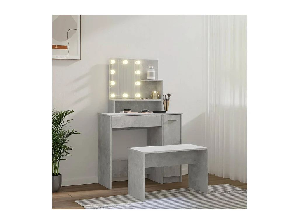 Betongrijze LED-kaptafelset van bewerkt hout