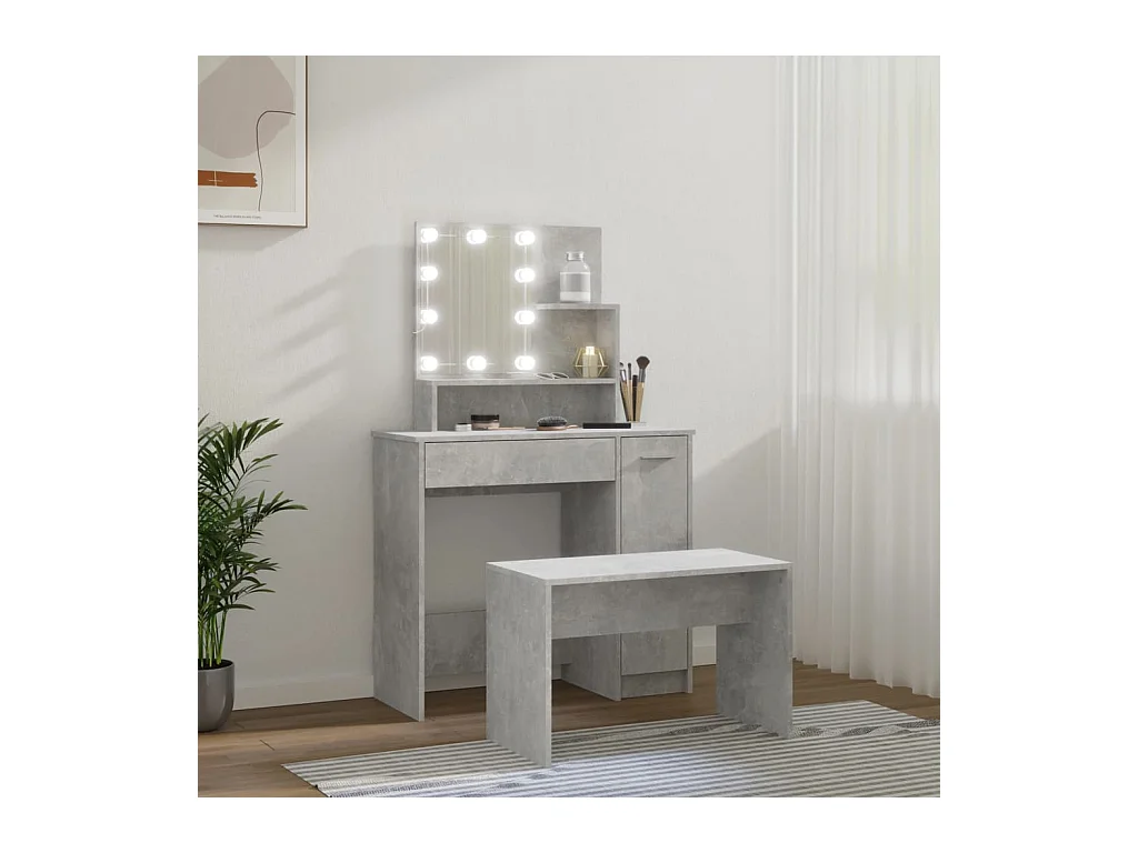 Betongrijze LED-kaptafelset van bewerkt hout