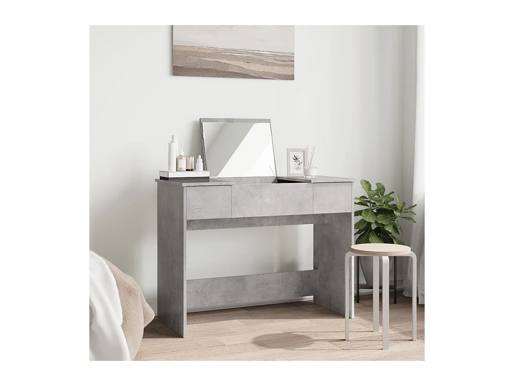Tocador con espejo gris hormigón 100x45x76 cm
