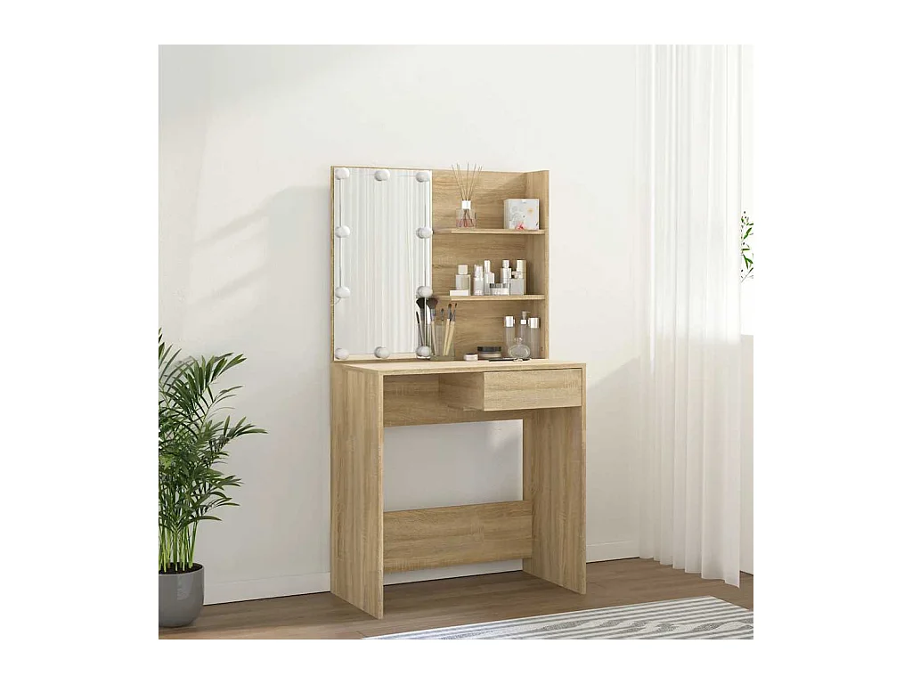 Tocador con LED roble Sonoma 74,5x40x141cm madera de ingeniería