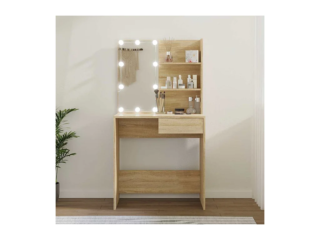 Coiffeuse avec LED chêne sonoma 74,5x40x141cm bois d'ingénierie