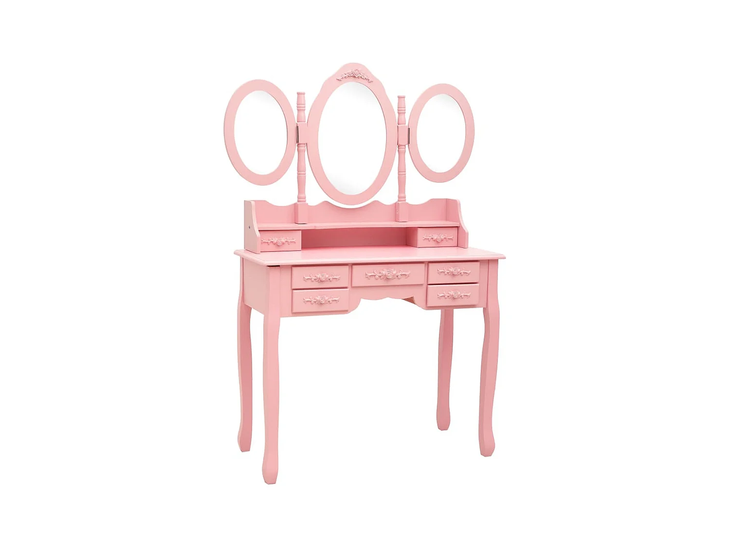 Toeletta con sgabello e specchio a 3 ante in rosa