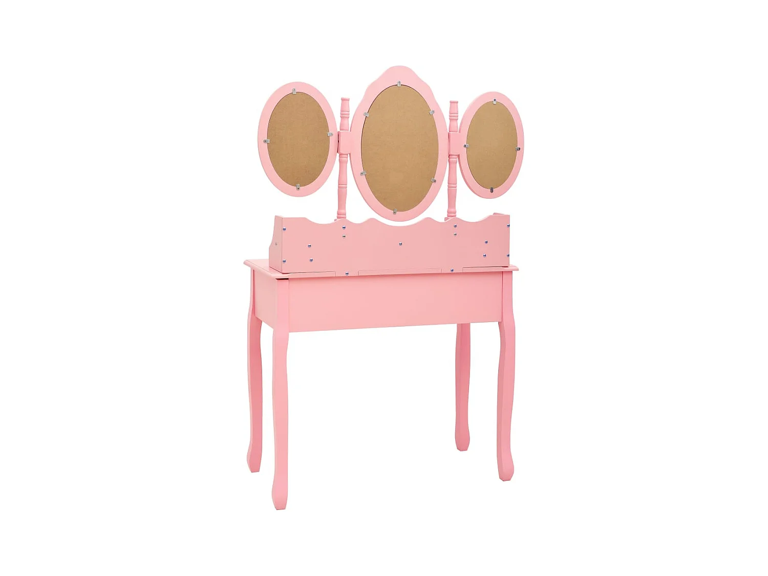 Toeletta con sgabello e specchio a 3 ante in rosa