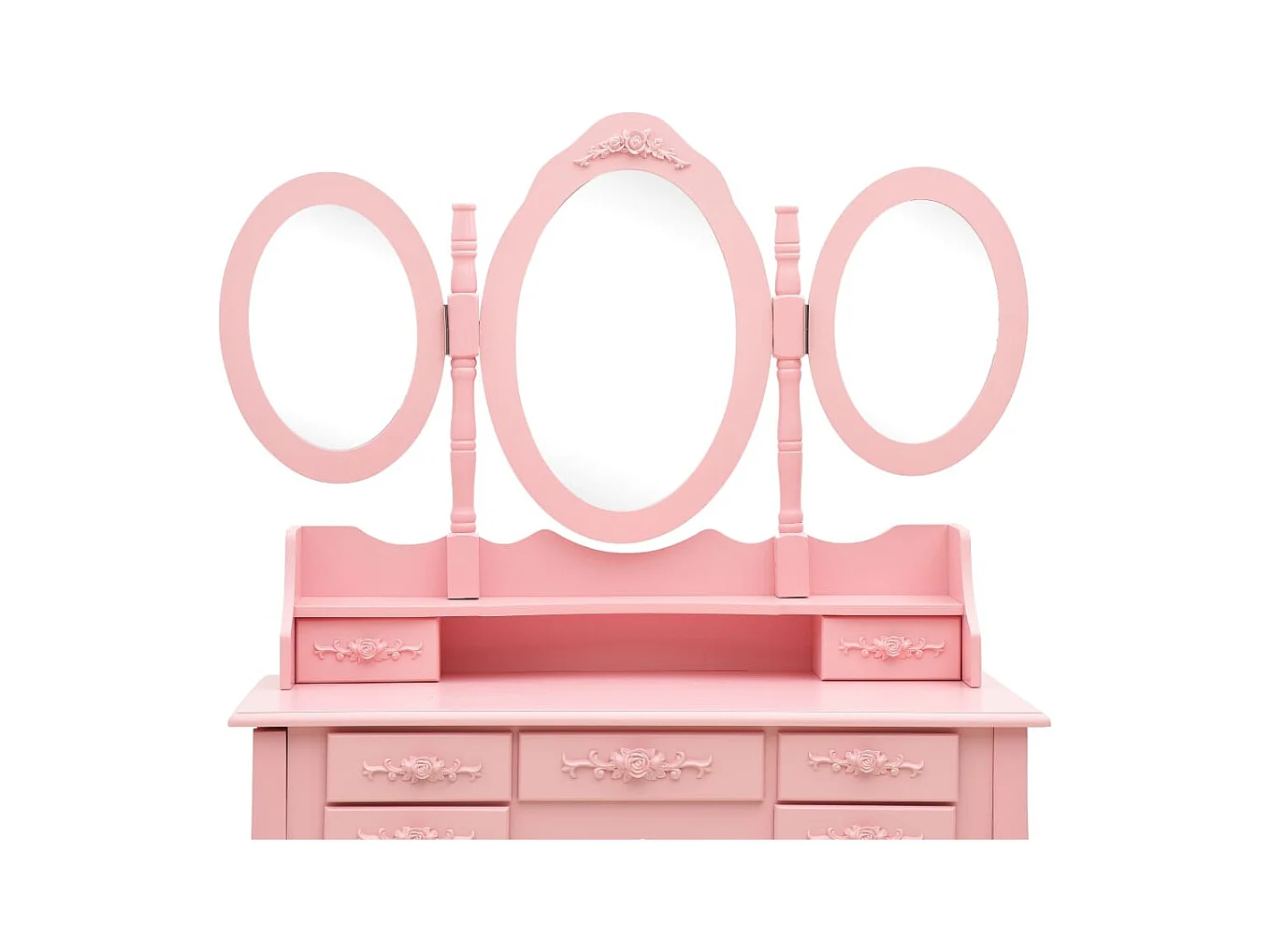 Toeletta con sgabello e specchio a 3 ante in rosa