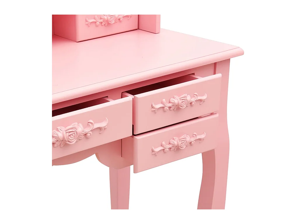 Toeletta con sgabello e specchio a 3 ante in rosa