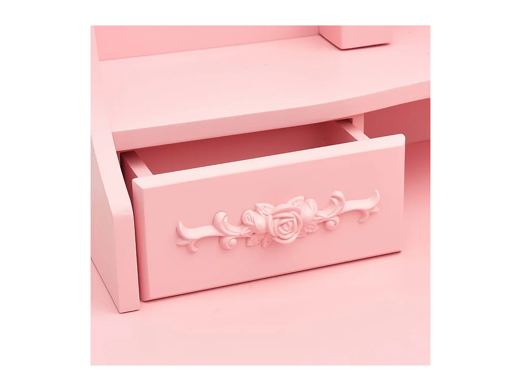 Toeletta con sgabello e specchio a 3 ante in rosa