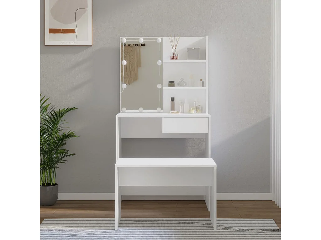 Set da toeletta a LED in legno ingegnerizzato bianco