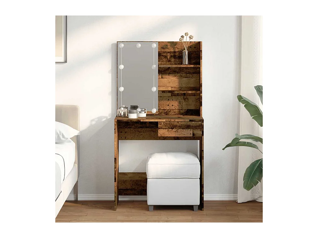 Coiffeuse avec LED vieux bois 74,5x40x141 cm