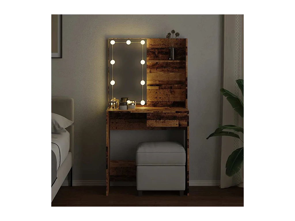 Coiffeuse avec LED vieux bois 74,5x40x141 cm
