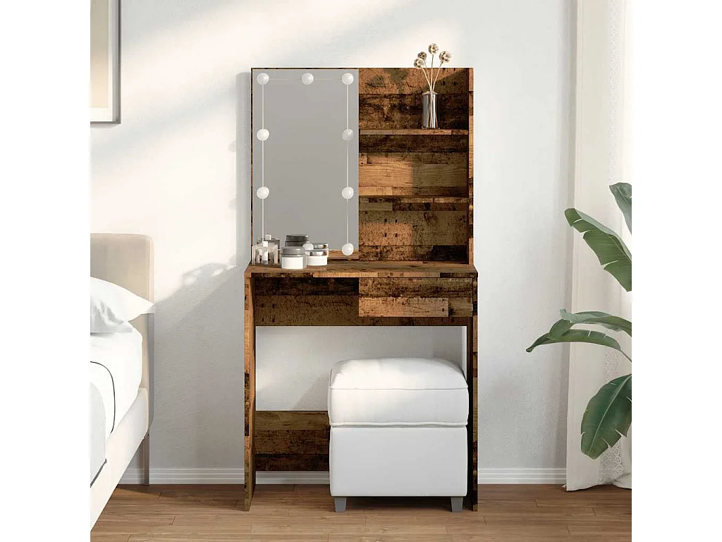 Coiffeuse avec LED vieux bois 74,5x40x141 cm