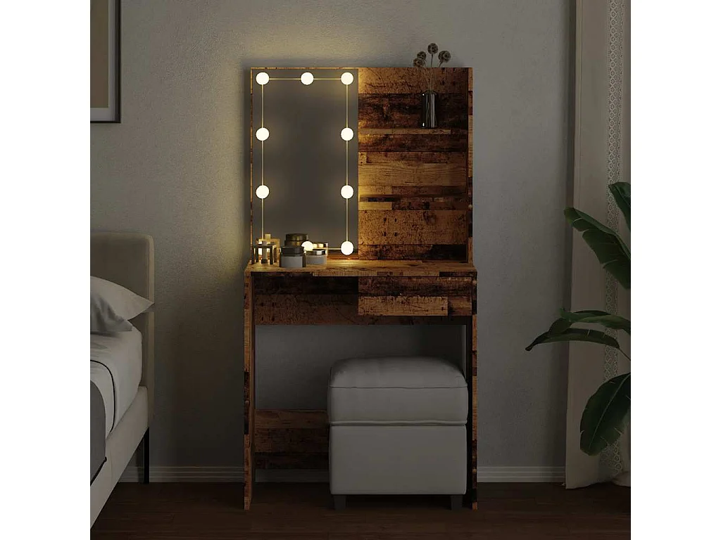 Coiffeuse avec LED vieux bois 74,5x40x141 cm