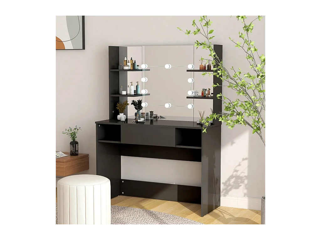Mesa de maquillaje con iluminación LED 100x40x135 cm MDF Negro
