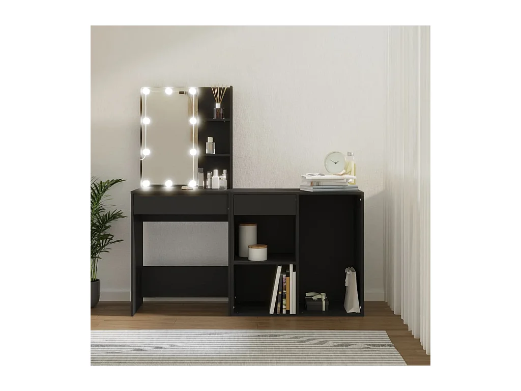 Tocador LED con mueble de madera de ingeniería negra