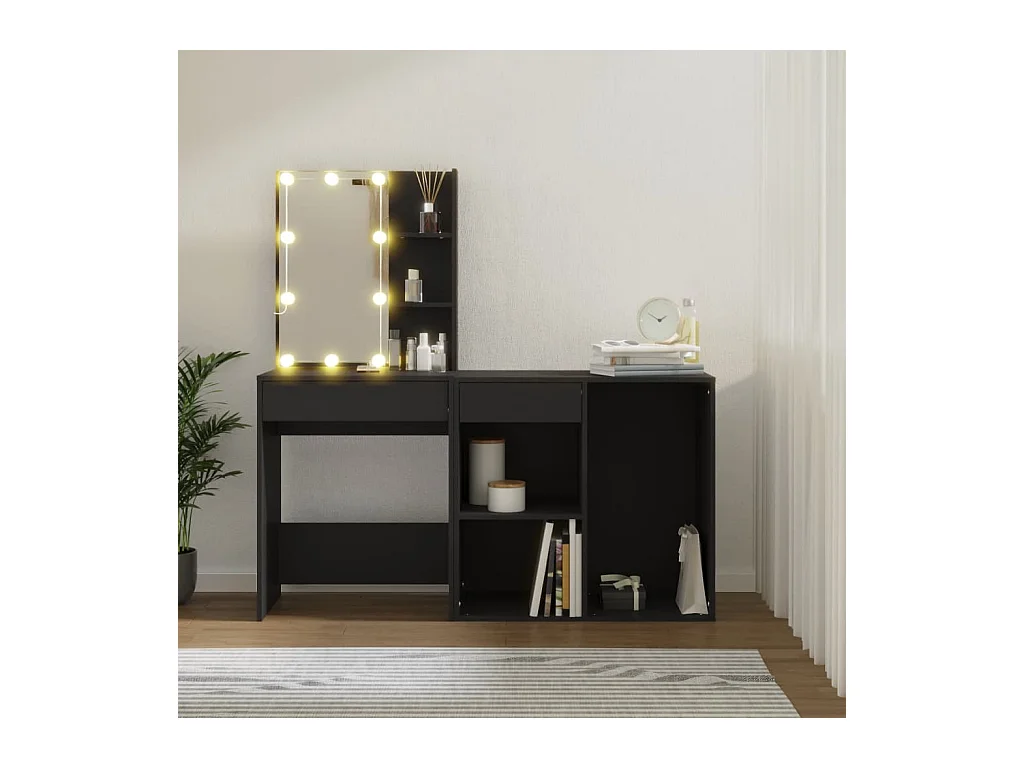 Tocador LED con mueble de madera de ingeniería negra