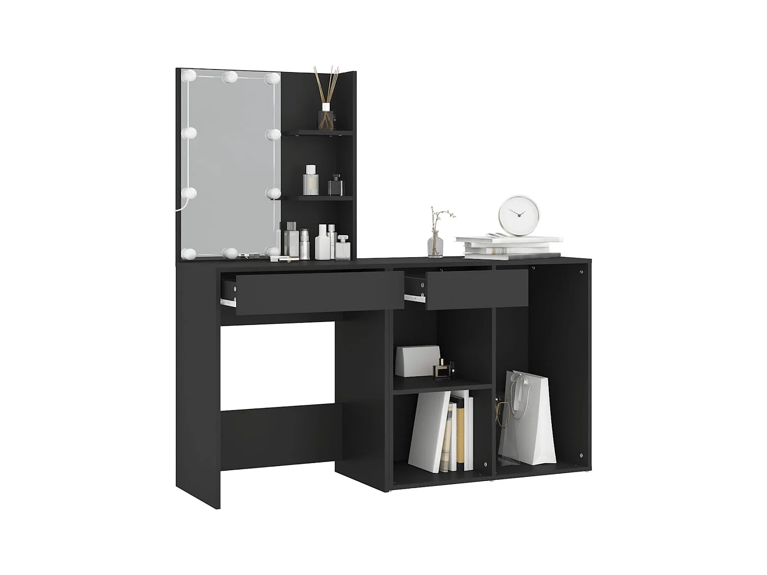 Tocador LED con mueble de madera de ingeniería negra