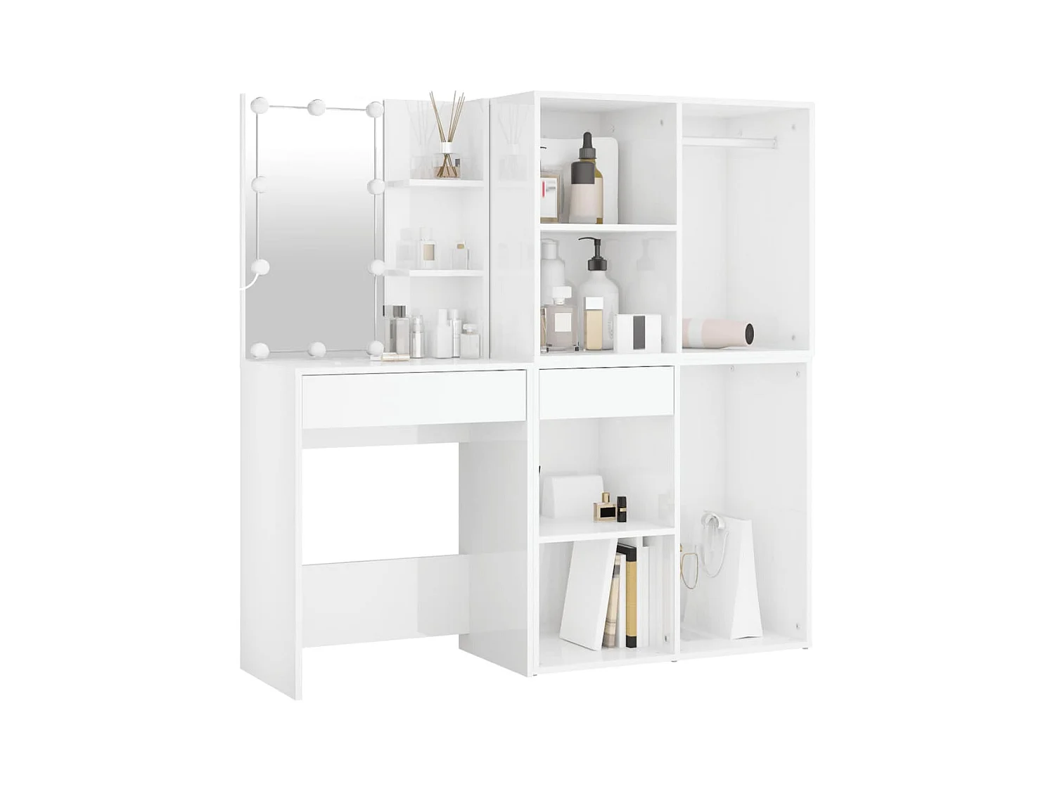 LED-kaptafel en 2 kasten, glanzend wit bewerkt hout