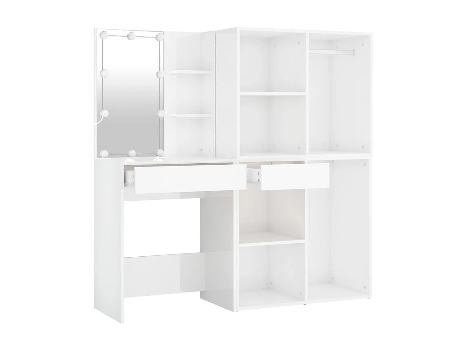 LED-kaptafel en 2 kasten, glanzend wit bewerkt hout