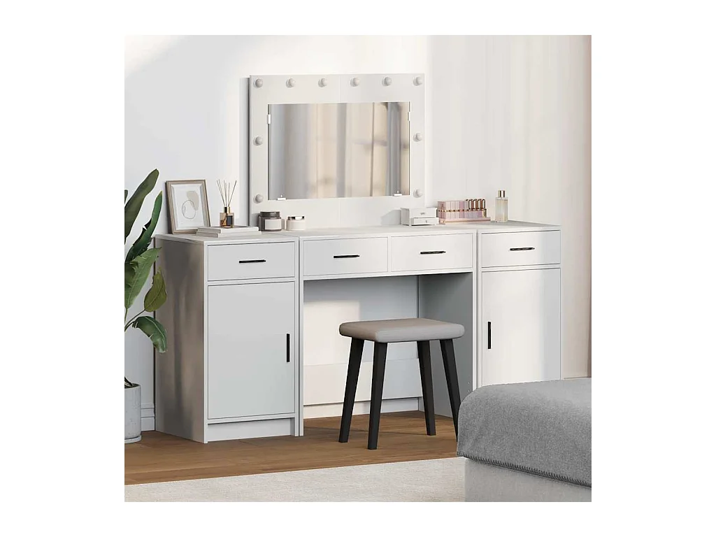 Table de Toilette 3 pcs Blanc 40 x 41 x 75 cm Bois d'ingénierie