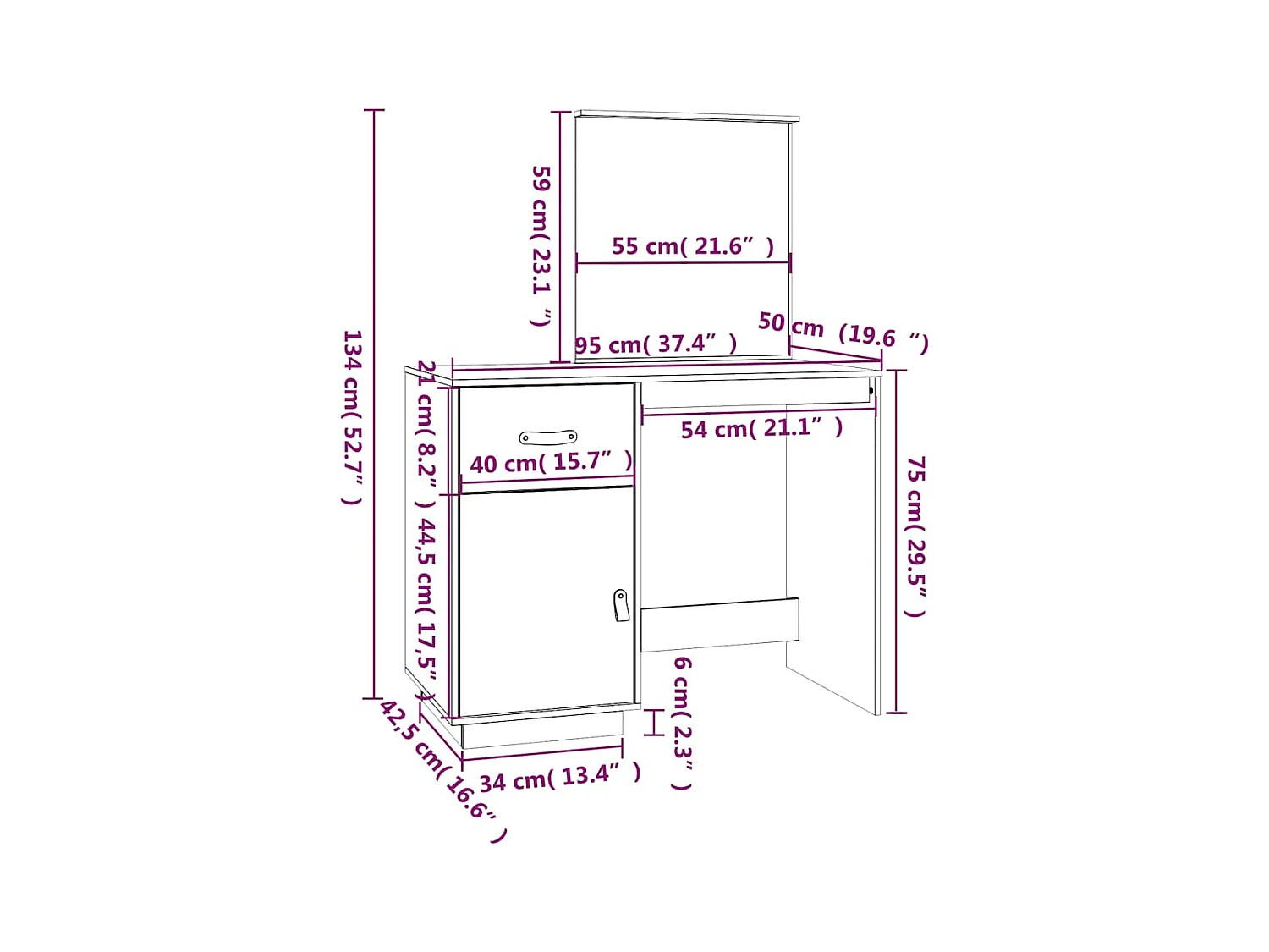 Zwarte kaptafel 95x50x134 cm massief grenenhout
