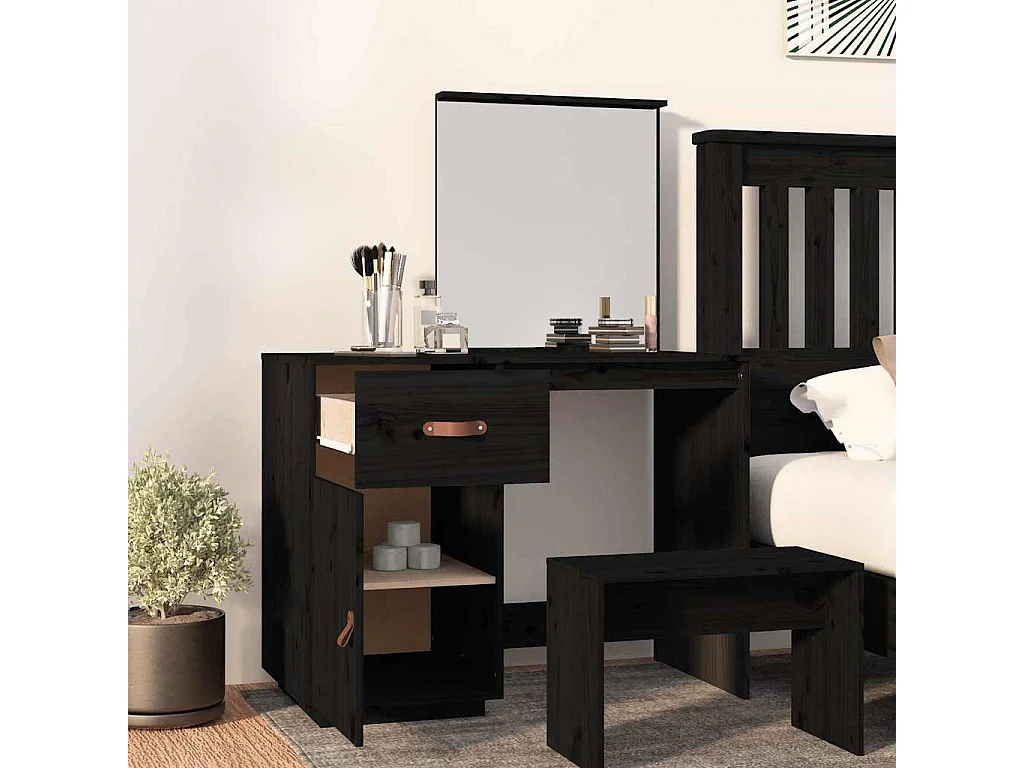 Toletta nera 95x50x134 cm in legno massello di pino