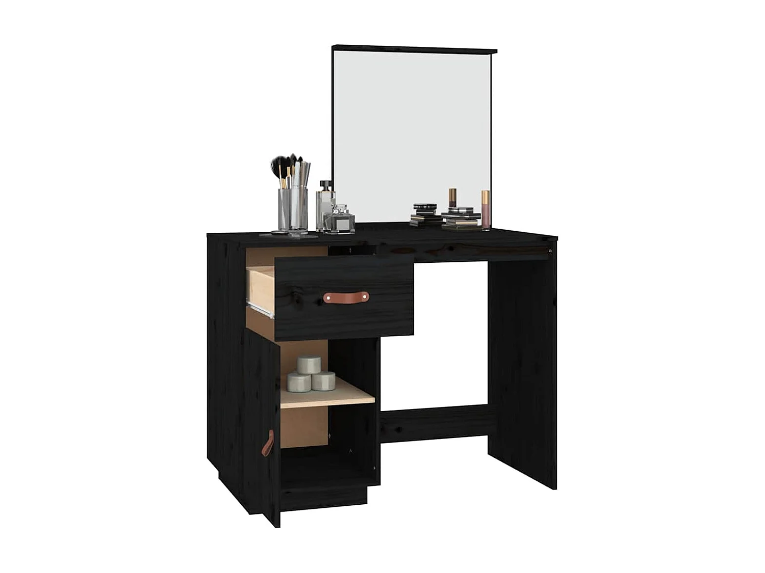 Toletta nera 95x50x134 cm in legno massello di pino