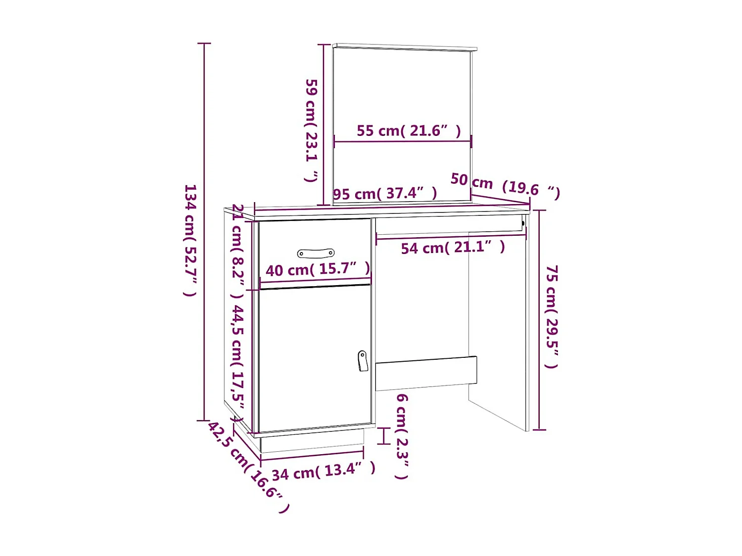 Toletta nera 95x50x134 cm in legno massello di pino