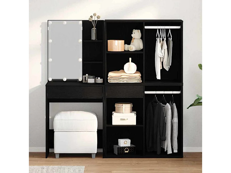 Mesa de maquillaje LED Roble Negro 140 x 40 x 140 cm