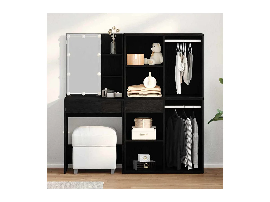 Table de maquillage LED Chêne noir 140 x 40 x 140 cm