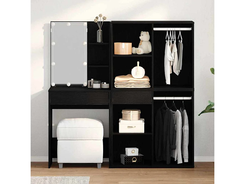 Table de maquillage LED Chêne noir 140 x 40 x 140 cm