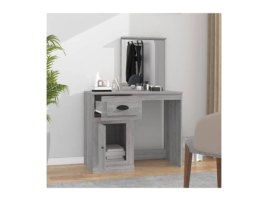 Kaptafel met spiegel Sonoma grijs 90x50x132,5cm bewerkt hout