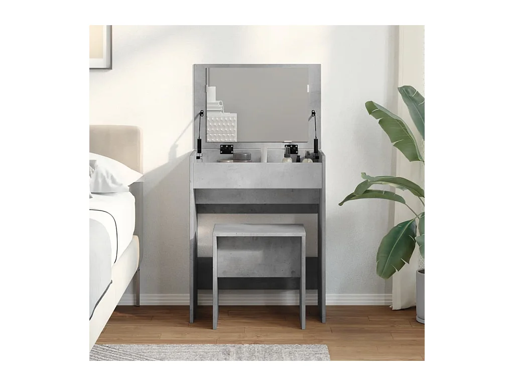 Betongrijze kaptafel en kruk 60x40x113,5 cm