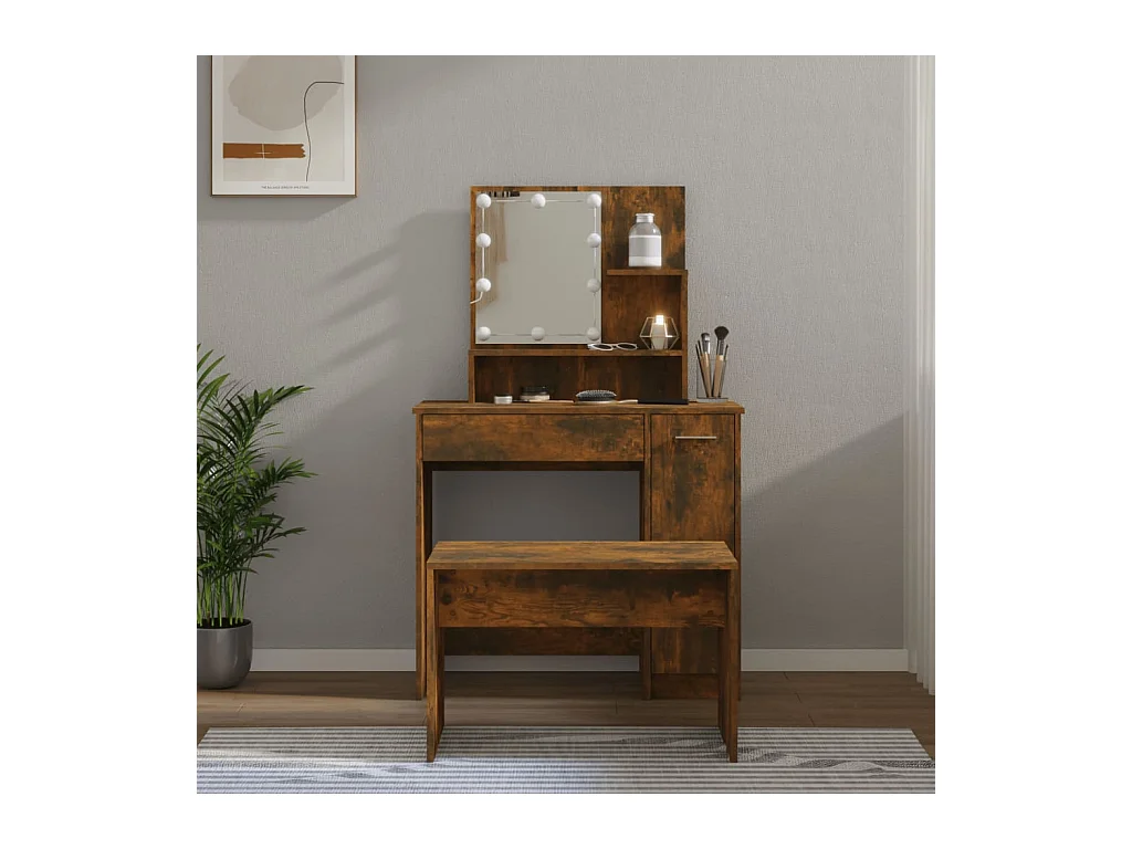 Wastafelset met LED-verlichting, gerookt eikenhout