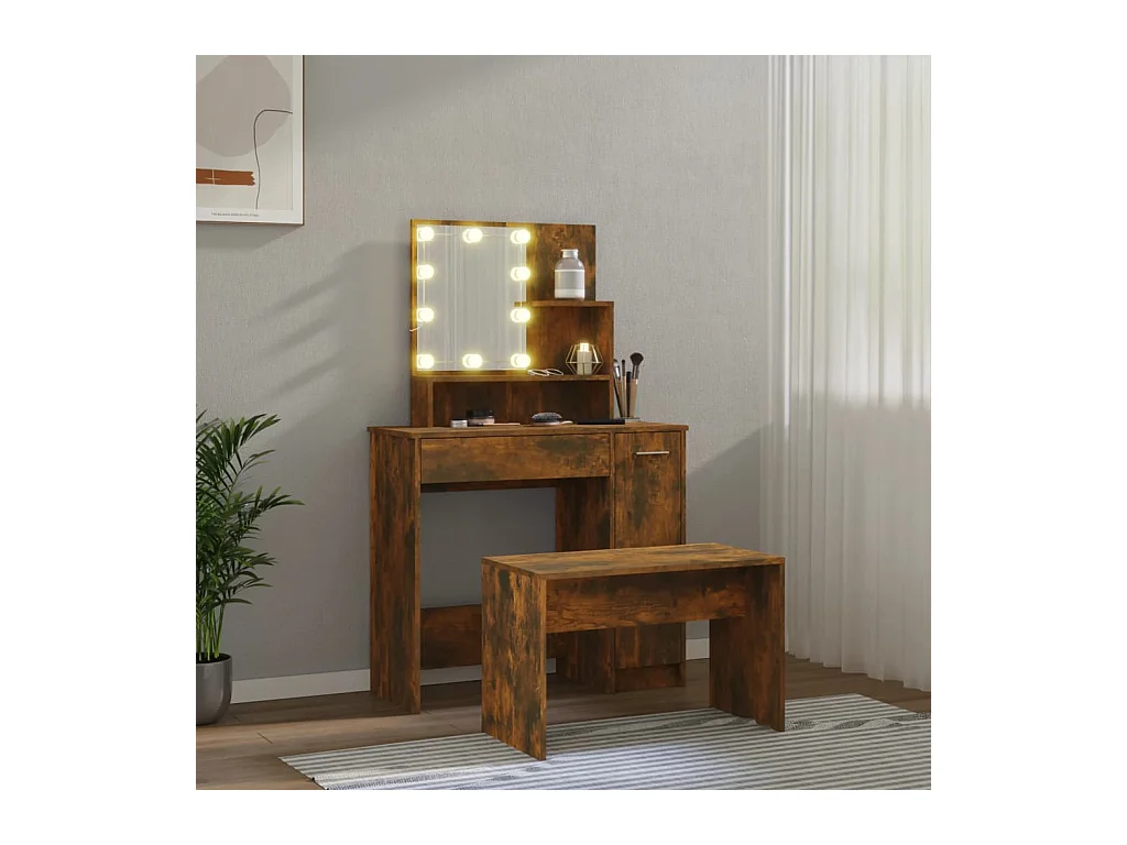 Wastafelset met LED-verlichting, gerookt eikenhout