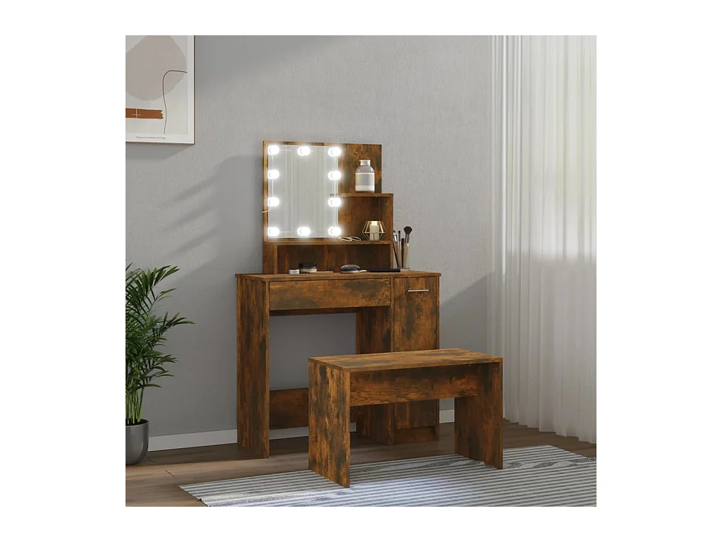 Wastafelset met LED-verlichting, gerookt eikenhout