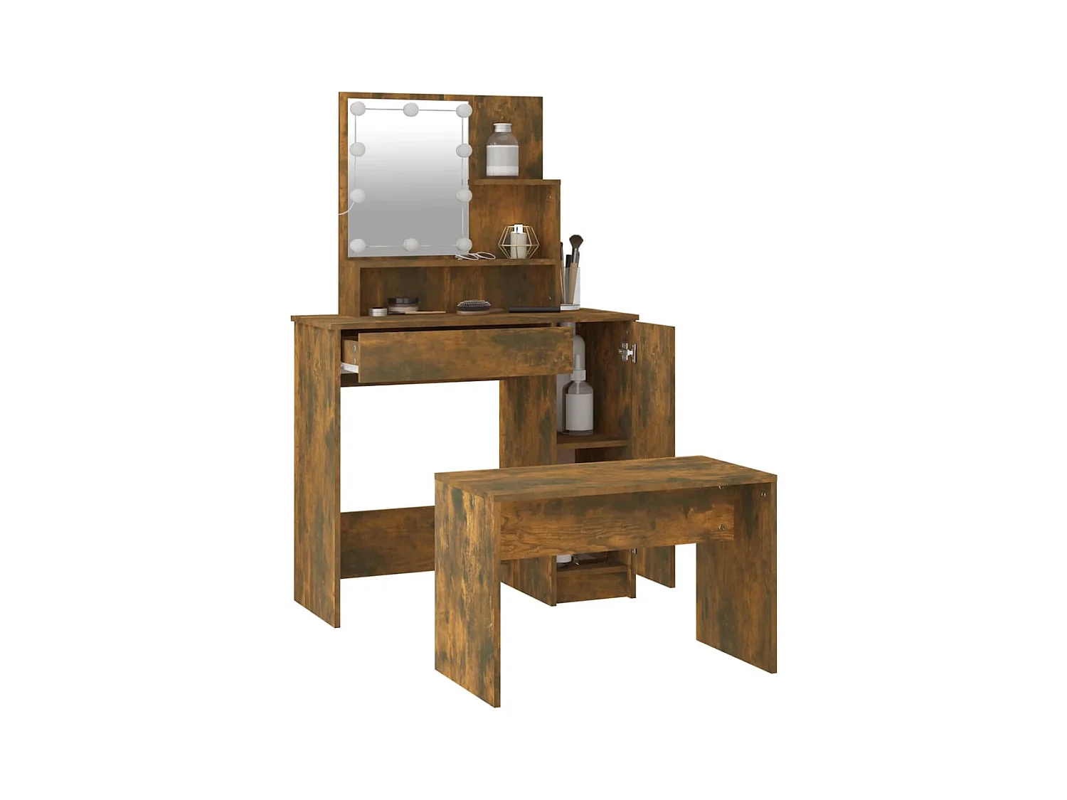 Wastafelset met LED-verlichting, gerookt eikenhout