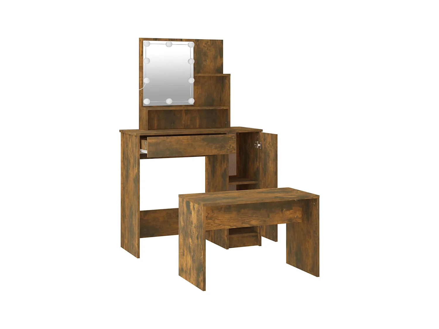 Wastafelset met LED-verlichting, gerookt eikenhout