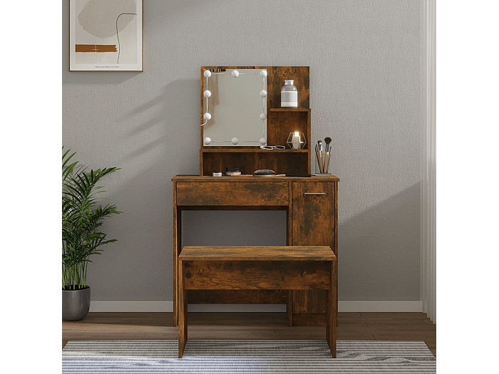 Dressoir met LED-verlichting gerookt eiken 202x37x100 cm