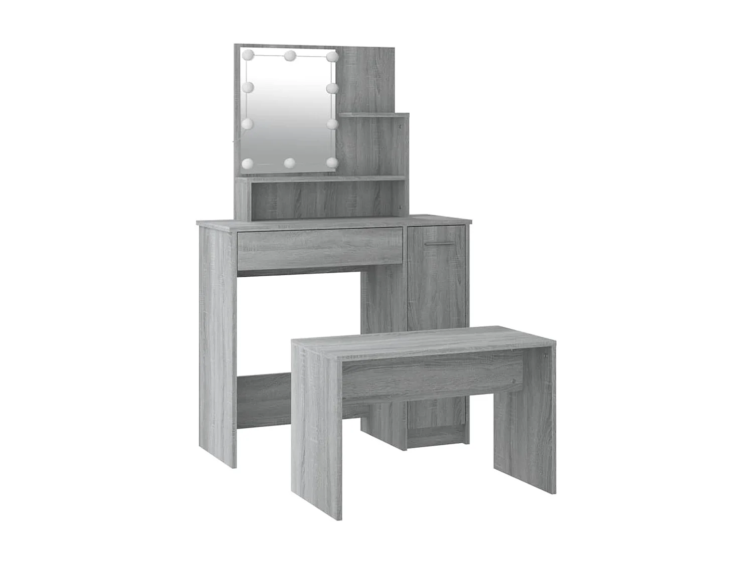 Conjunto de tocador LED de madera de ingeniería gris Sonoma