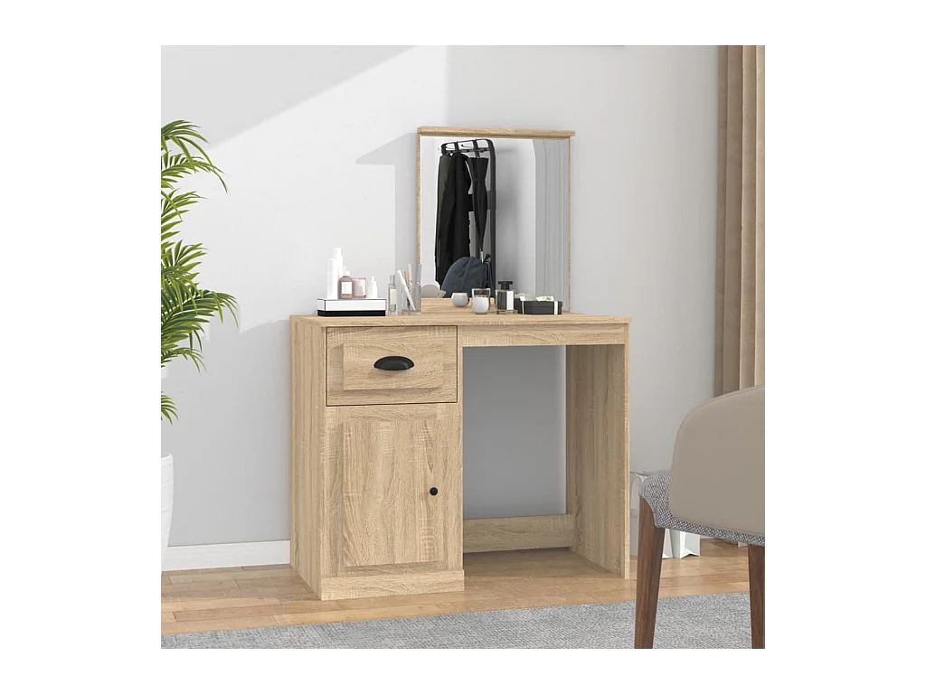 Tocador con espejo roble Sonoma 90x50x132,5 cm